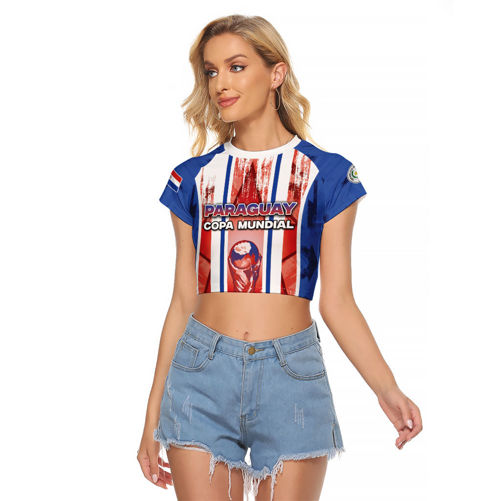 Custom Paraguay Football Raglan Cropped T Shirt Trophy Grunge Stripes