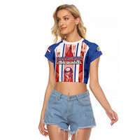 Custom Paraguay Football Raglan Cropped T Shirt Trophy Grunge Stripes