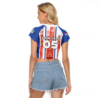 Custom Paraguay Football Raglan Cropped T Shirt Trophy Grunge Stripes