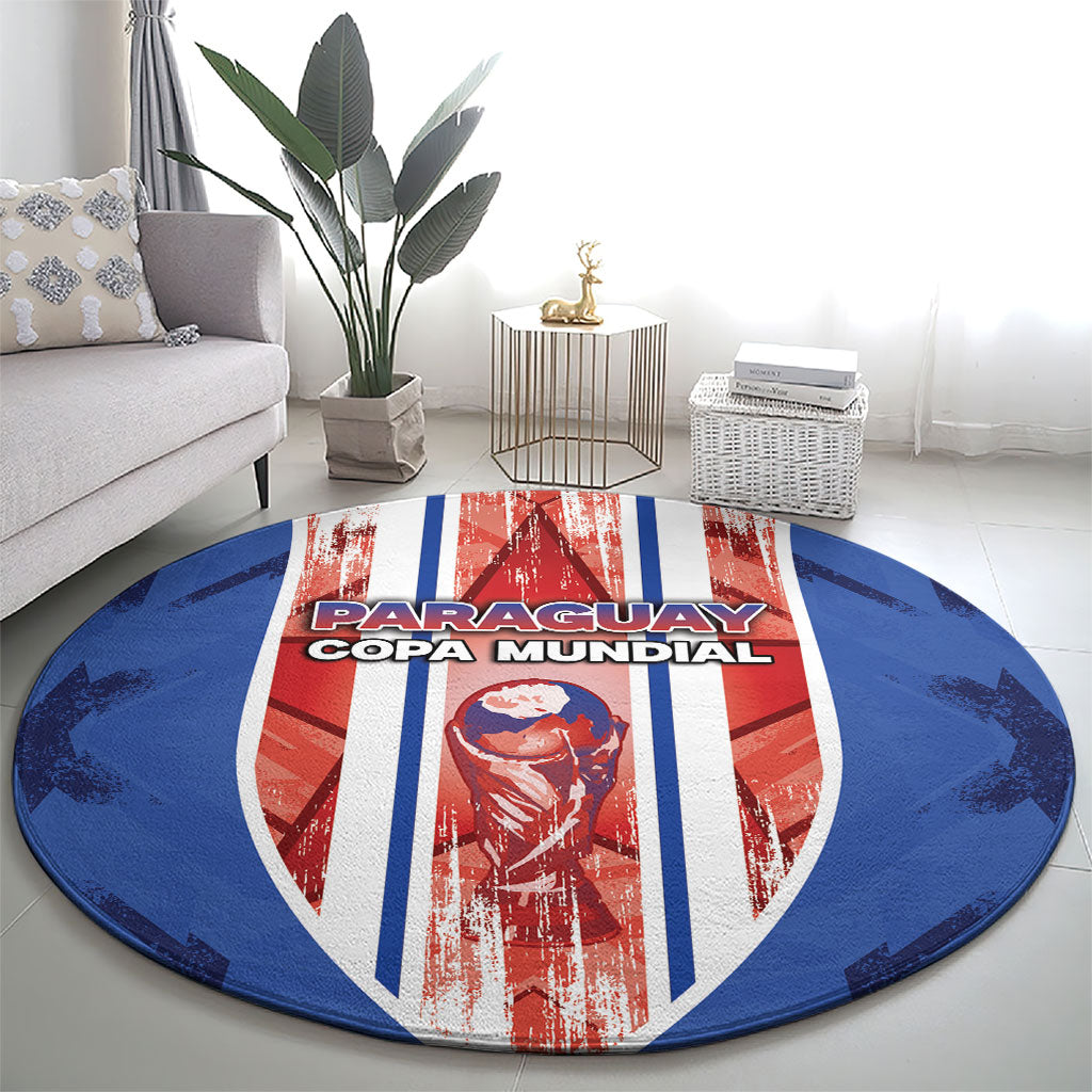 Paraguay Football Round Carpet Trophy Grunge Stripes