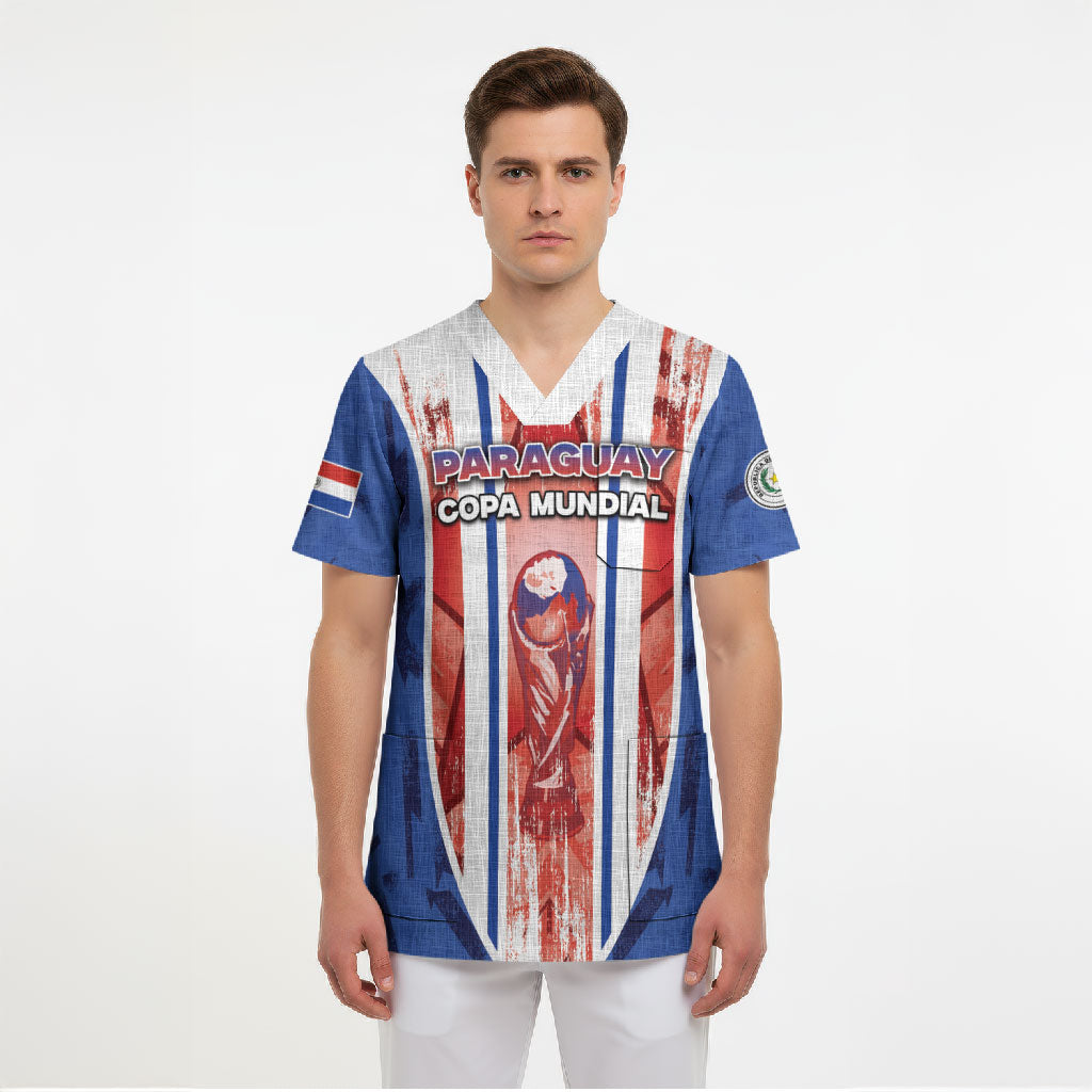 Custom Paraguay Football Scrub Top Trophy Grunge Stripes
