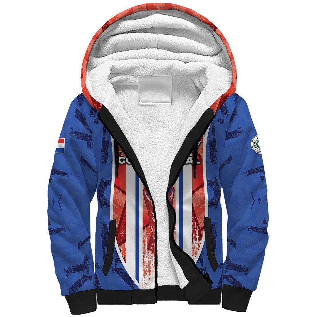 Custom Paraguay Football Sherpa Hoodie Trophy Grunge Stripes
