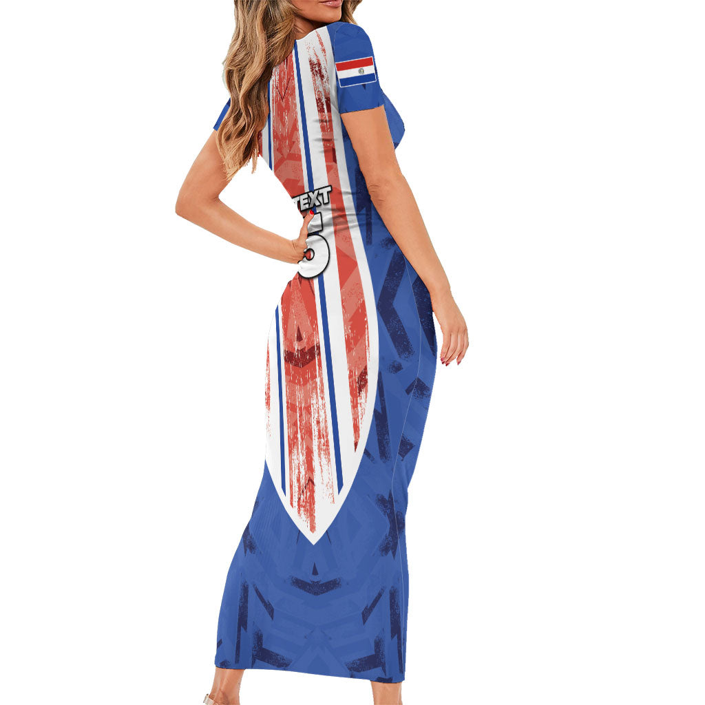 Custom Paraguay Football Short Sleeve Bodycon Dress Trophy Grunge Stripes