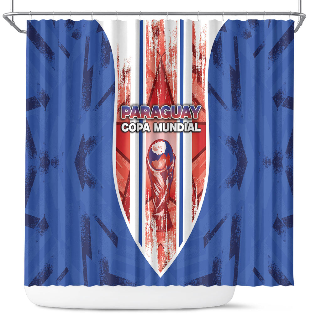 Paraguay Football Shower Curtain Trophy Grunge Stripes