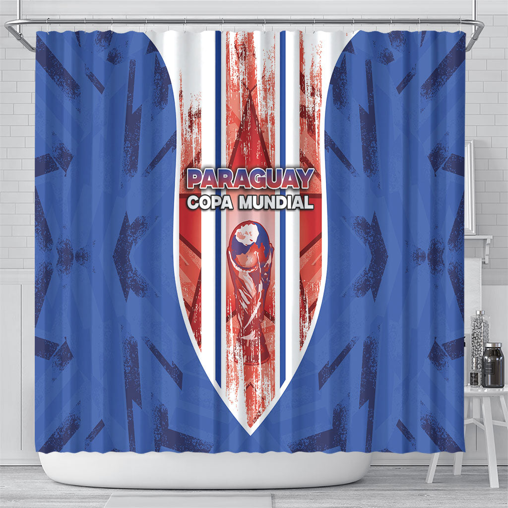 Paraguay Football Shower Curtain Trophy Grunge Stripes