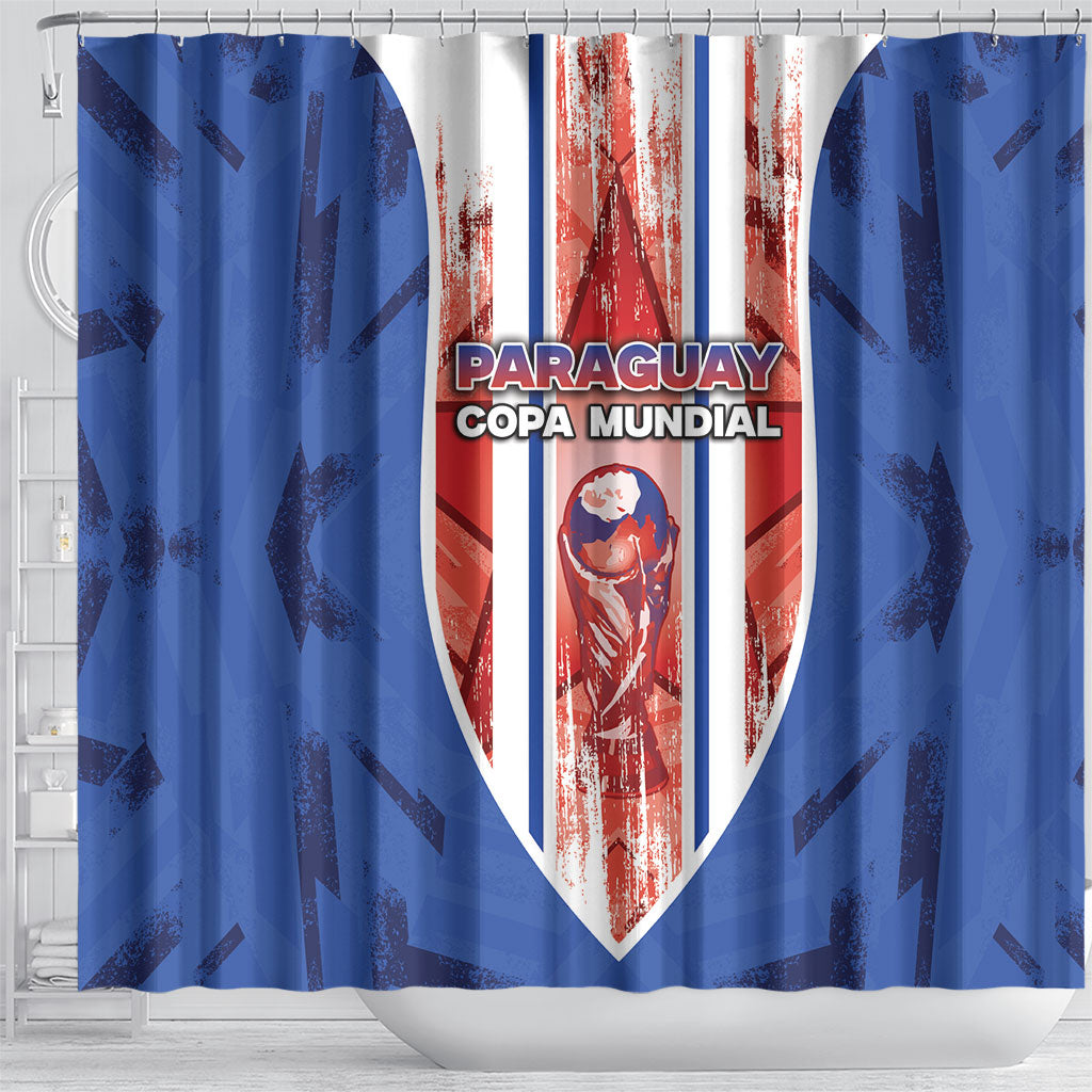 Paraguay Football Shower Curtain Trophy Grunge Stripes