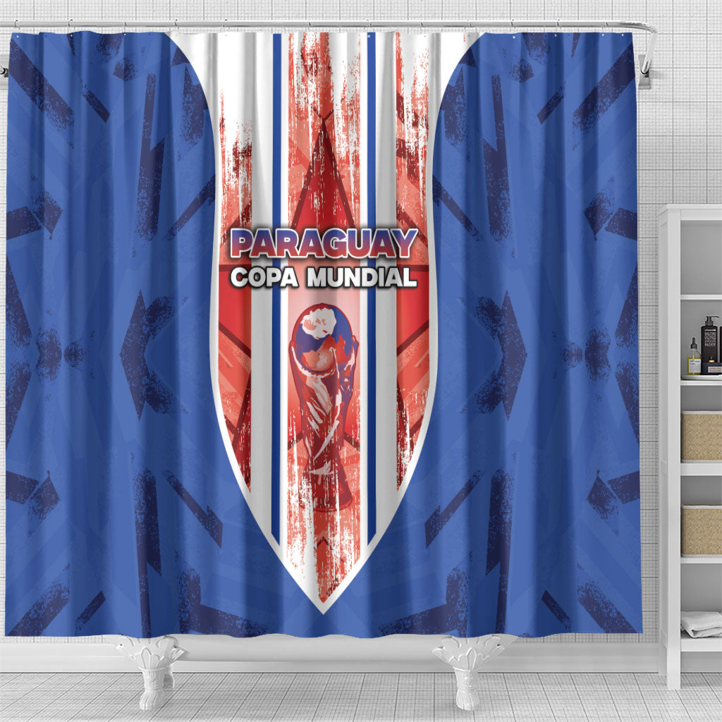 Paraguay Football Shower Curtain Trophy Grunge Stripes