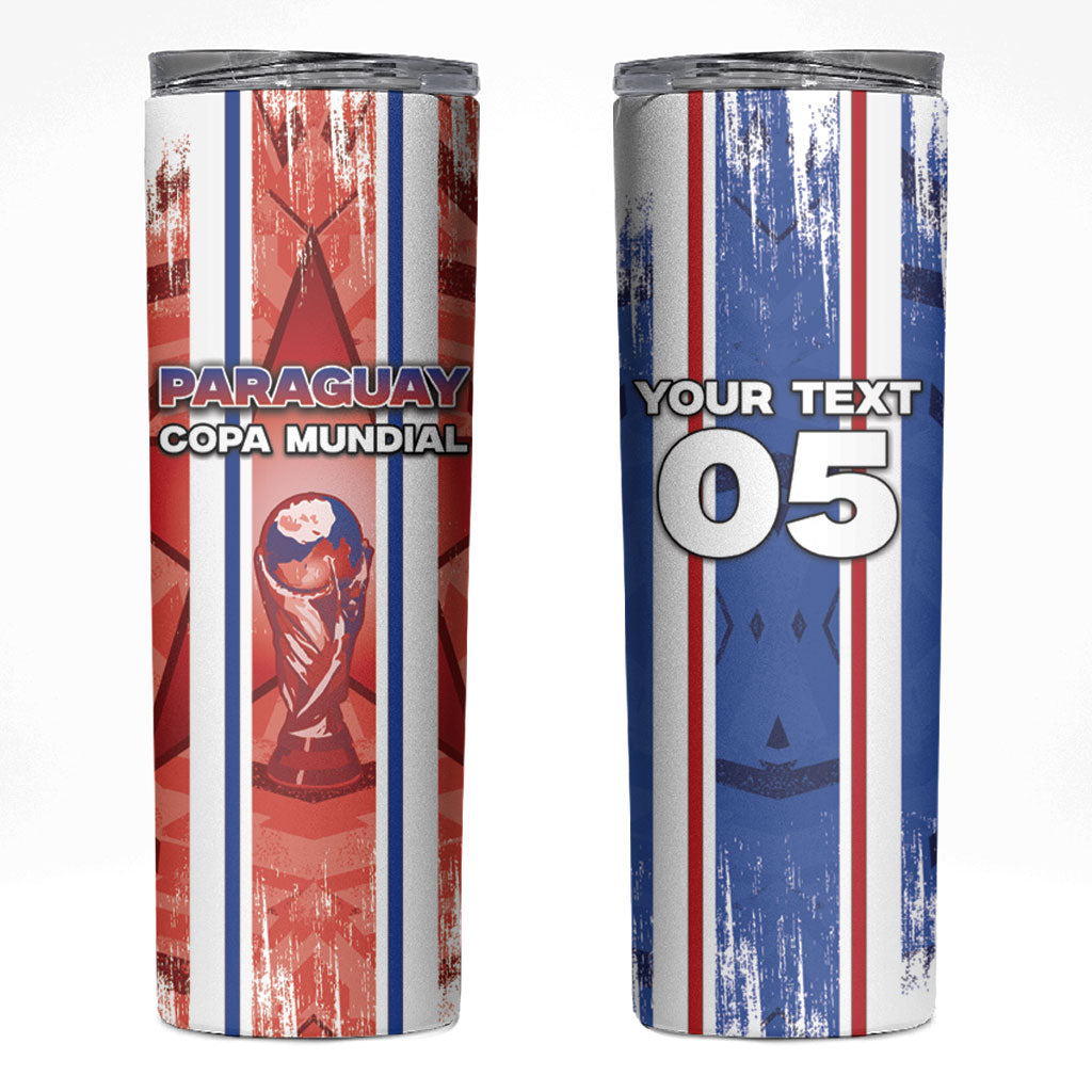 Custom Paraguay Football Skinny Tumbler Trophy Grunge Stripes