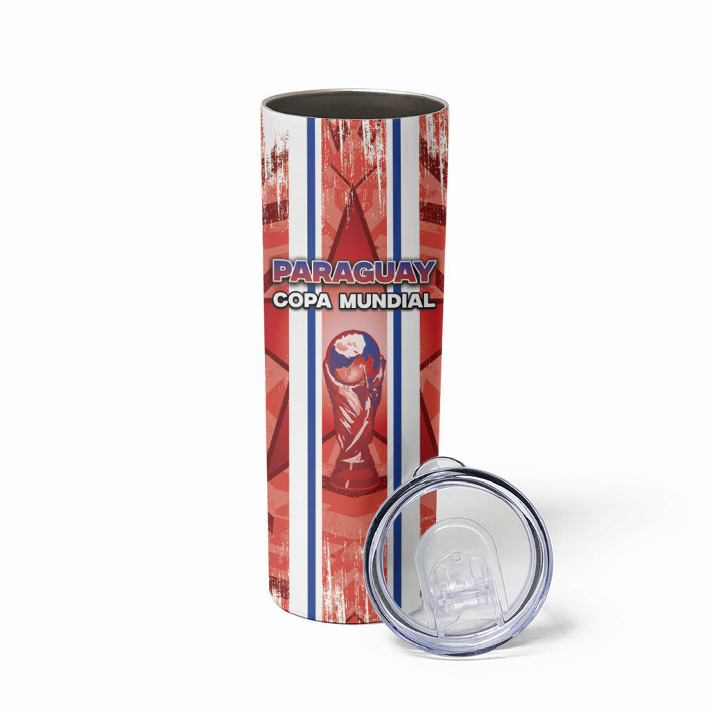 Custom Paraguay Football Skinny Tumbler Trophy Grunge Stripes
