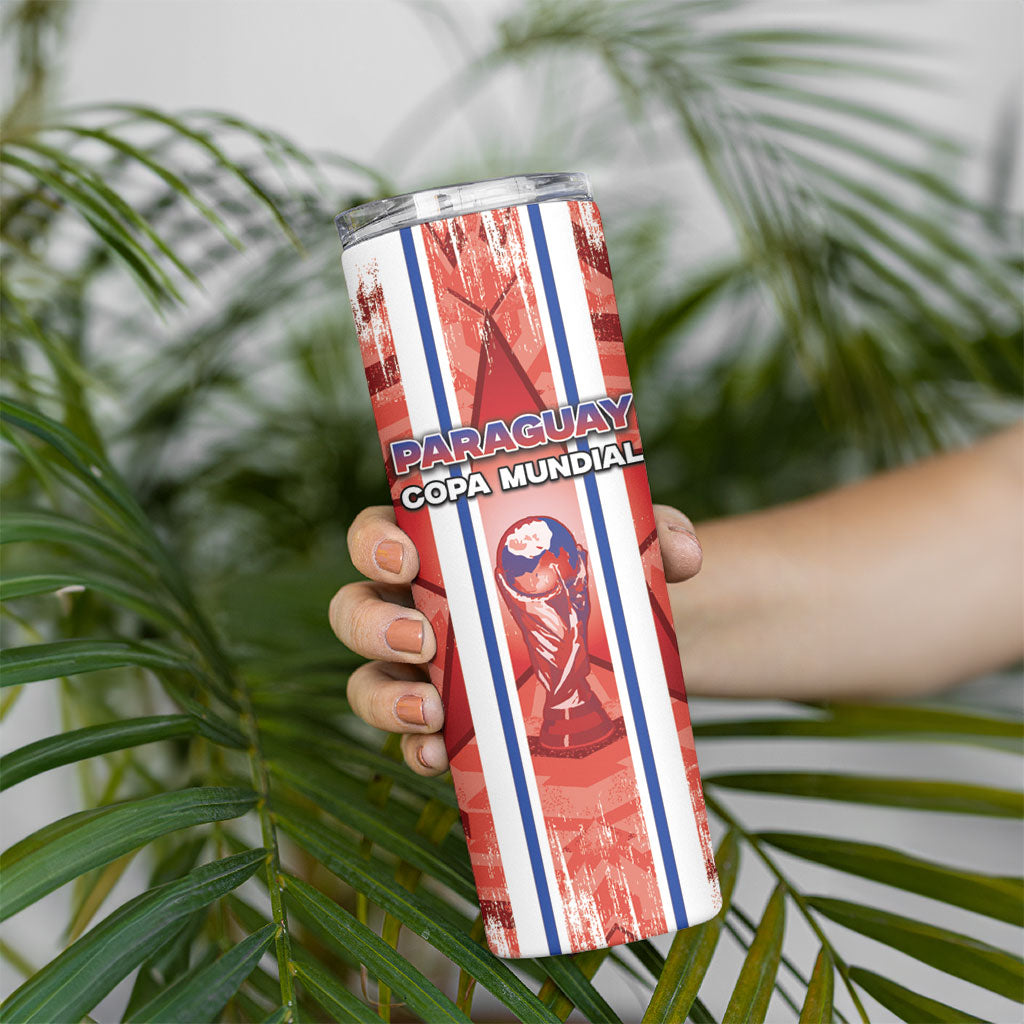 Custom Paraguay Football Skinny Tumbler Trophy Grunge Stripes