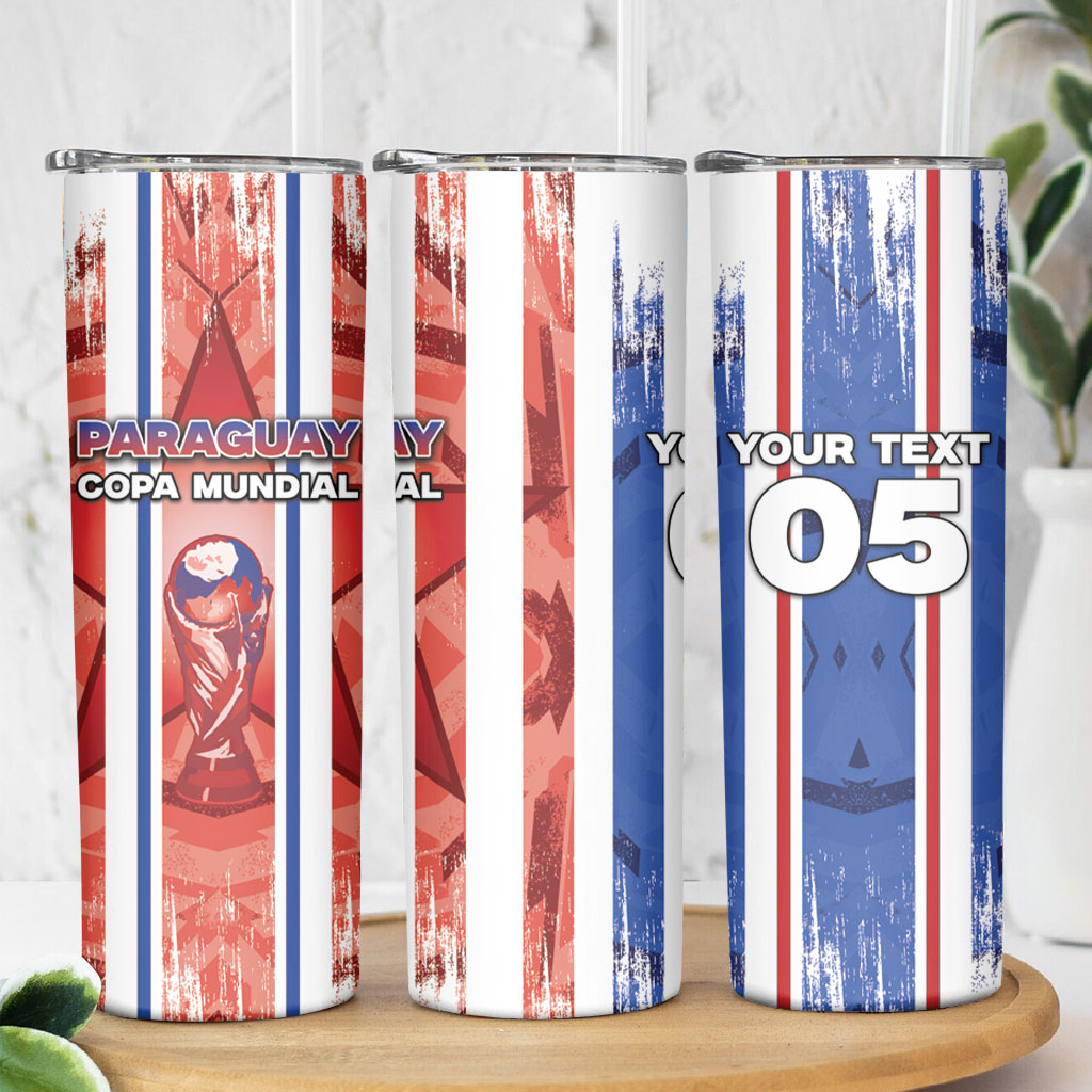 Custom Paraguay Football Skinny Tumbler Trophy Grunge Stripes