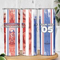 Custom Paraguay Football Skinny Tumbler Trophy Grunge Stripes