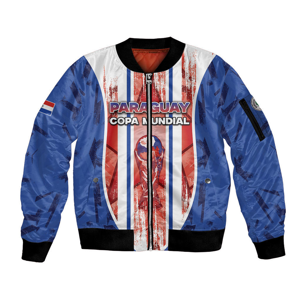 Custom Paraguay Football Sleeve Zip Bomber Jacket Trophy Grunge Stripes