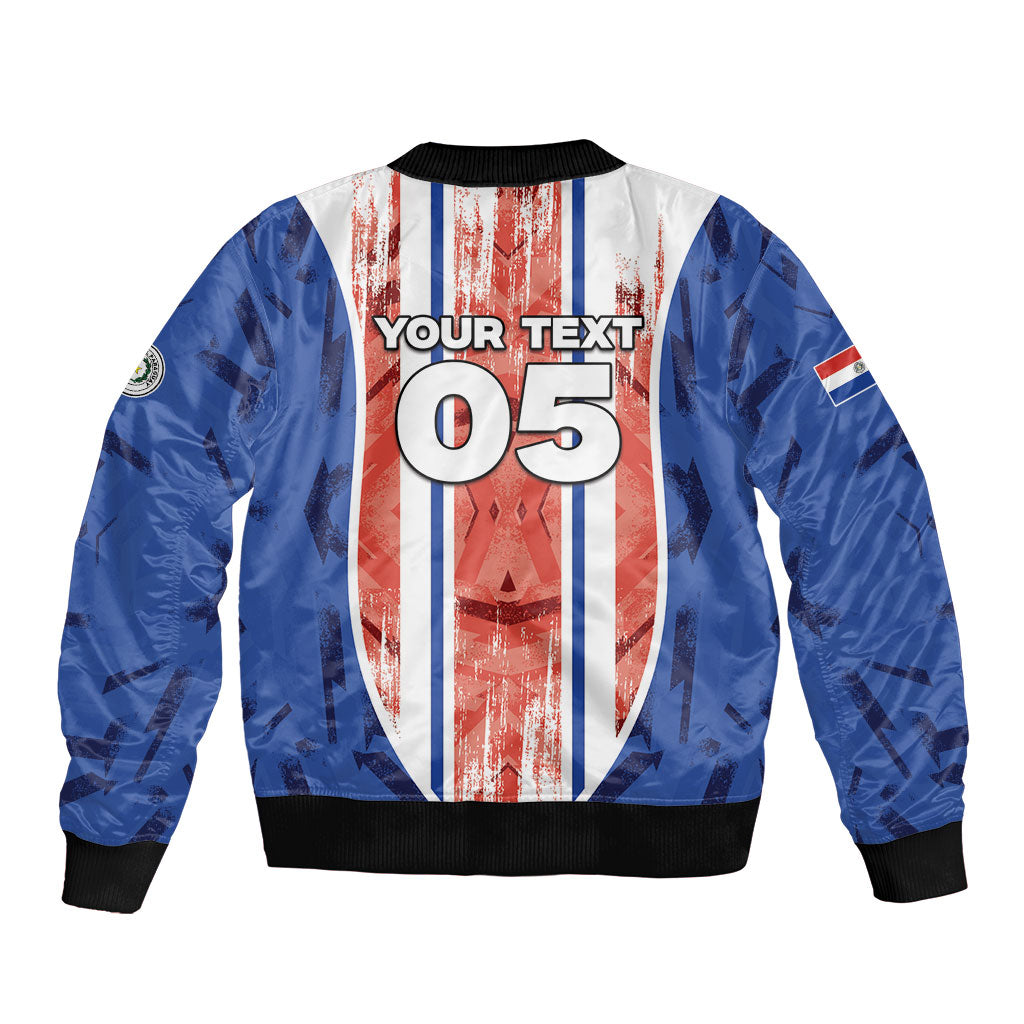 Custom Paraguay Football Sleeve Zip Bomber Jacket Trophy Grunge Stripes