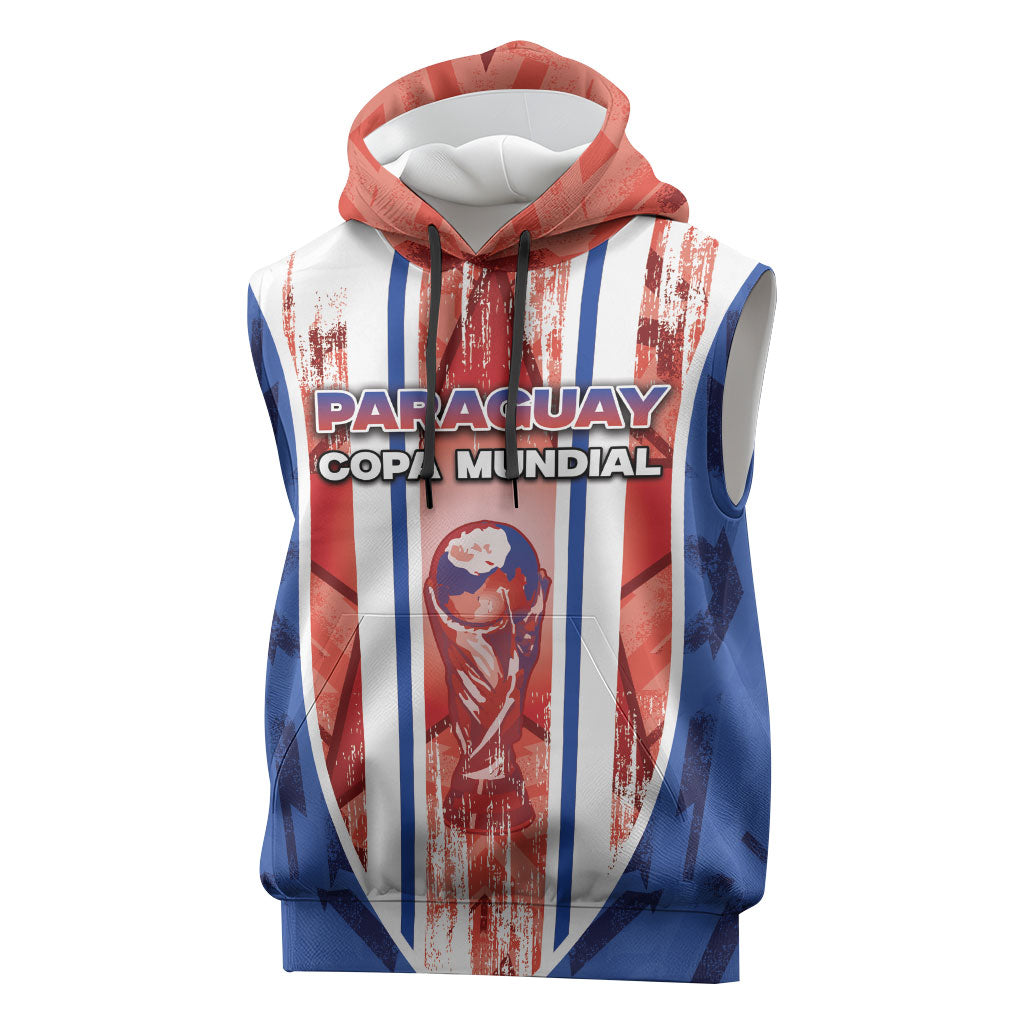 Custom Paraguay Football Sleeveless Hoodie Trophy Grunge Stripes