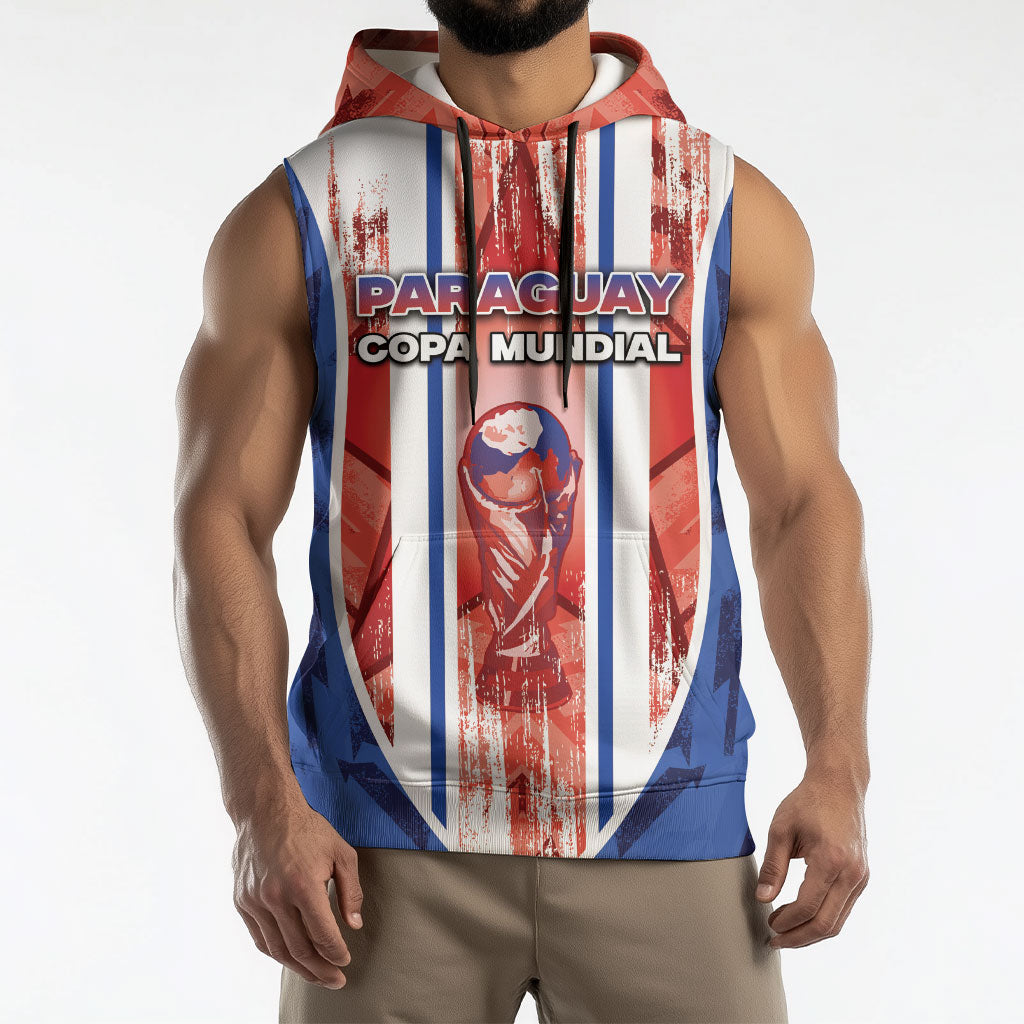 Custom Paraguay Football Sleeveless Hoodie Trophy Grunge Stripes