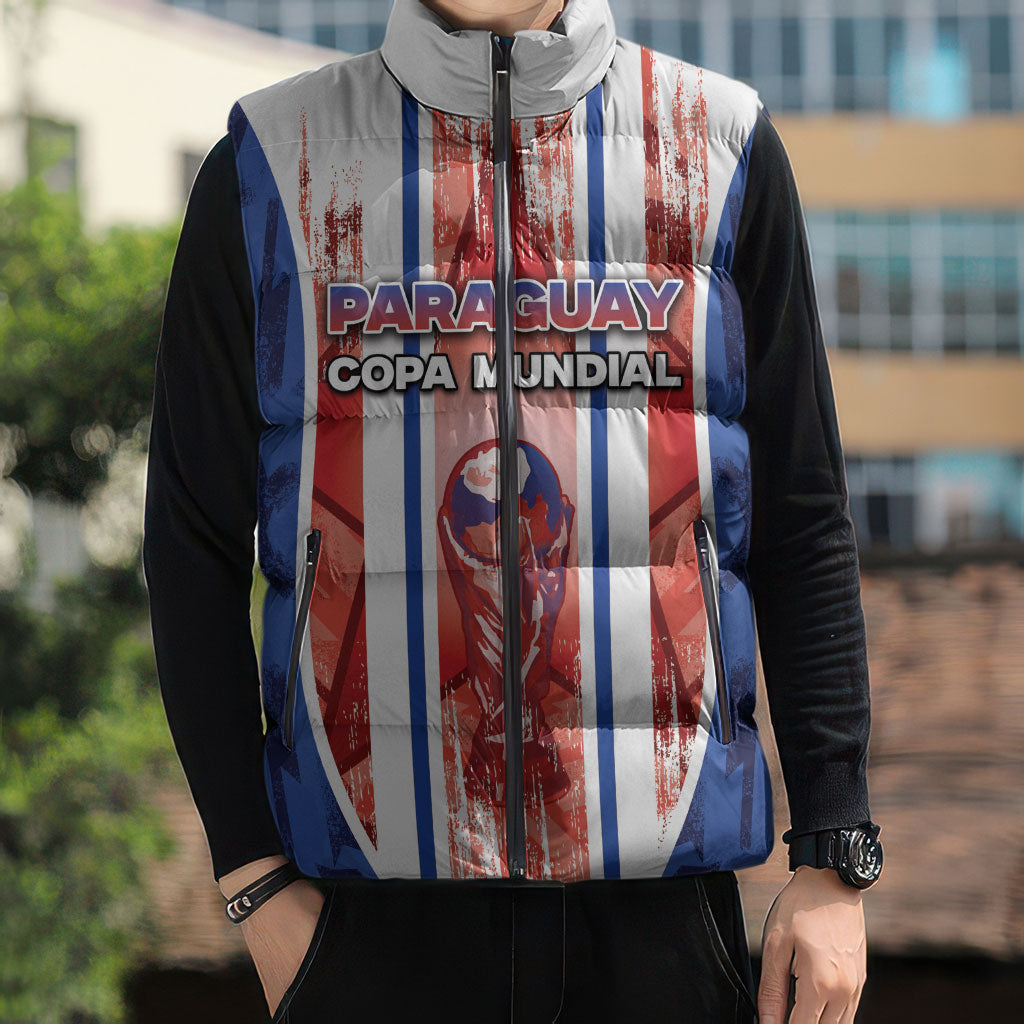 Custom Paraguay Football Sleeveless Puffer Jacket Trophy Grunge Stripes