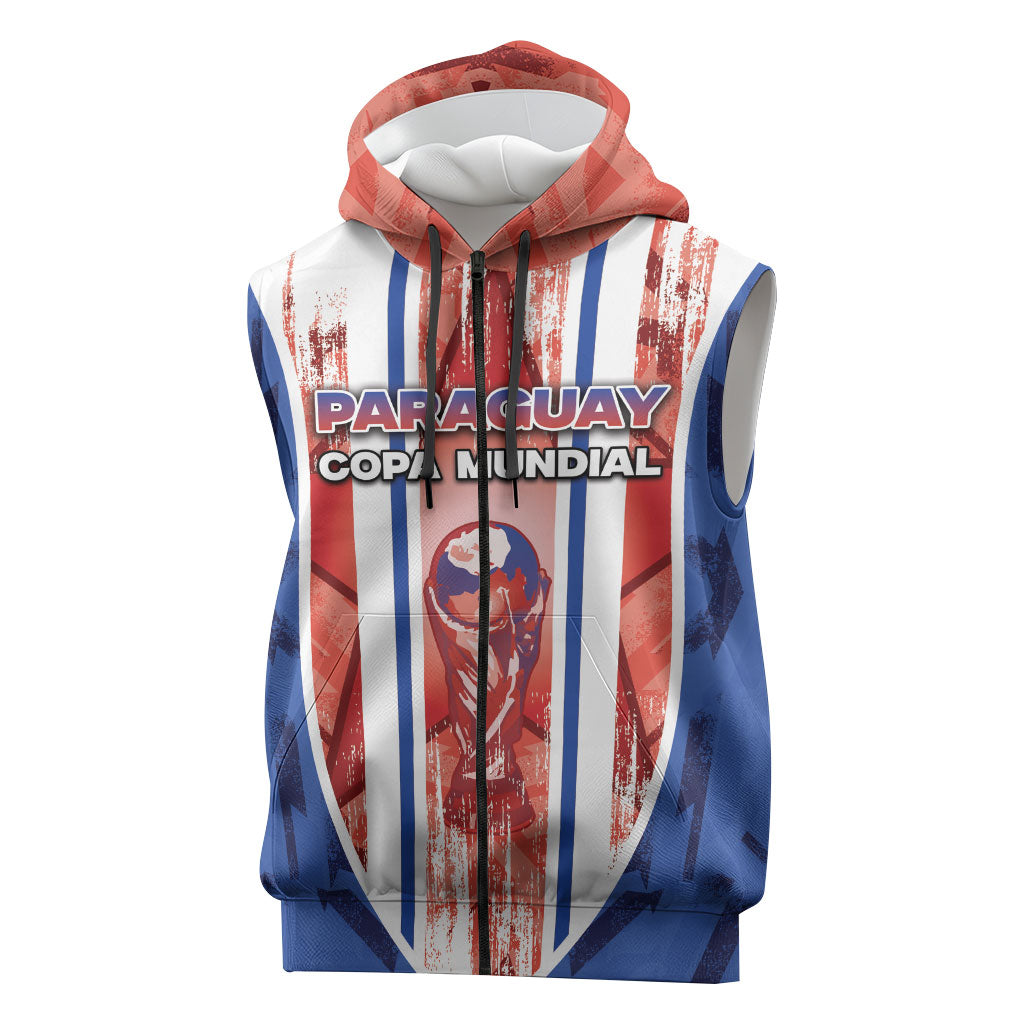 Custom Paraguay Football Sleeveless Zip Hoodie Trophy Grunge Stripes