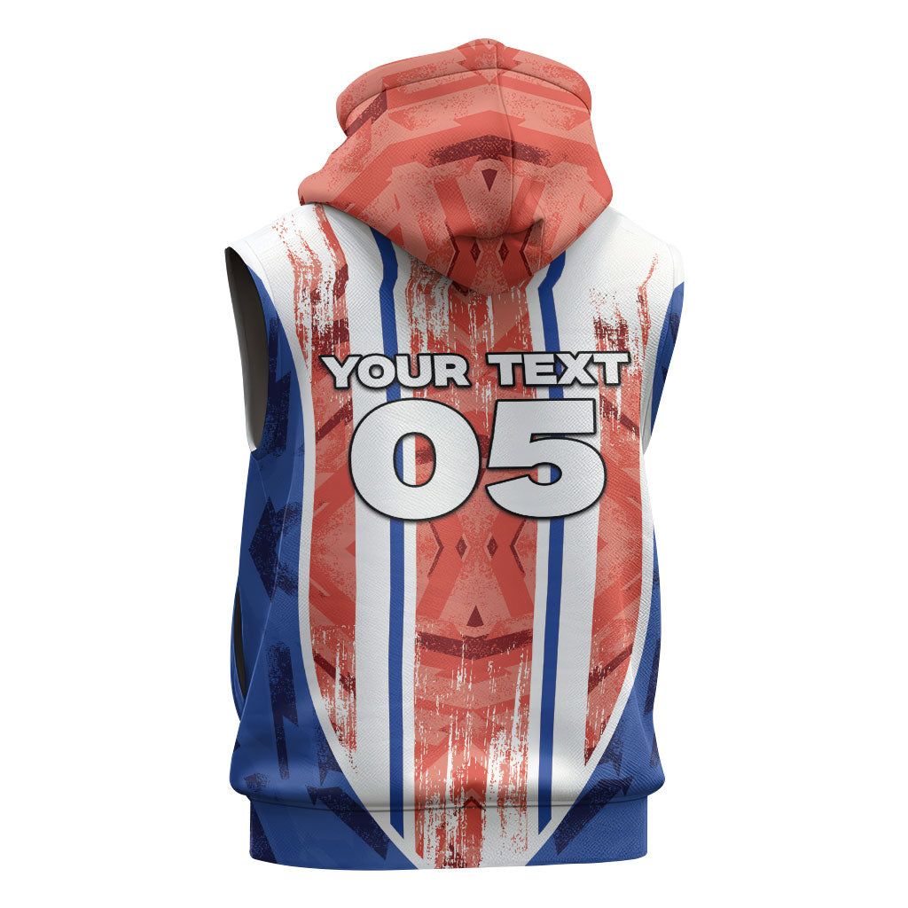 Custom Paraguay Football Sleeveless Zip Hoodie Trophy Grunge Stripes