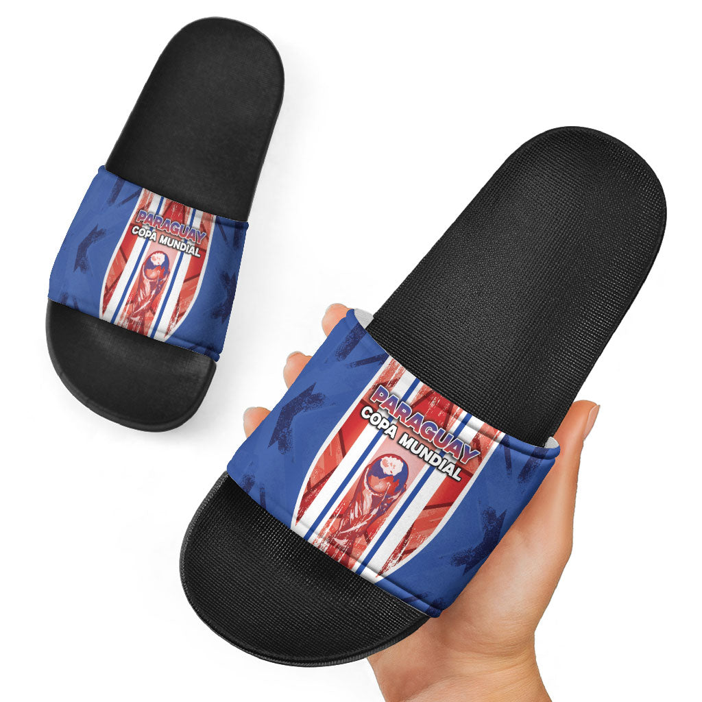 Paraguay Football Slide Sandals Trophy Grunge Stripes