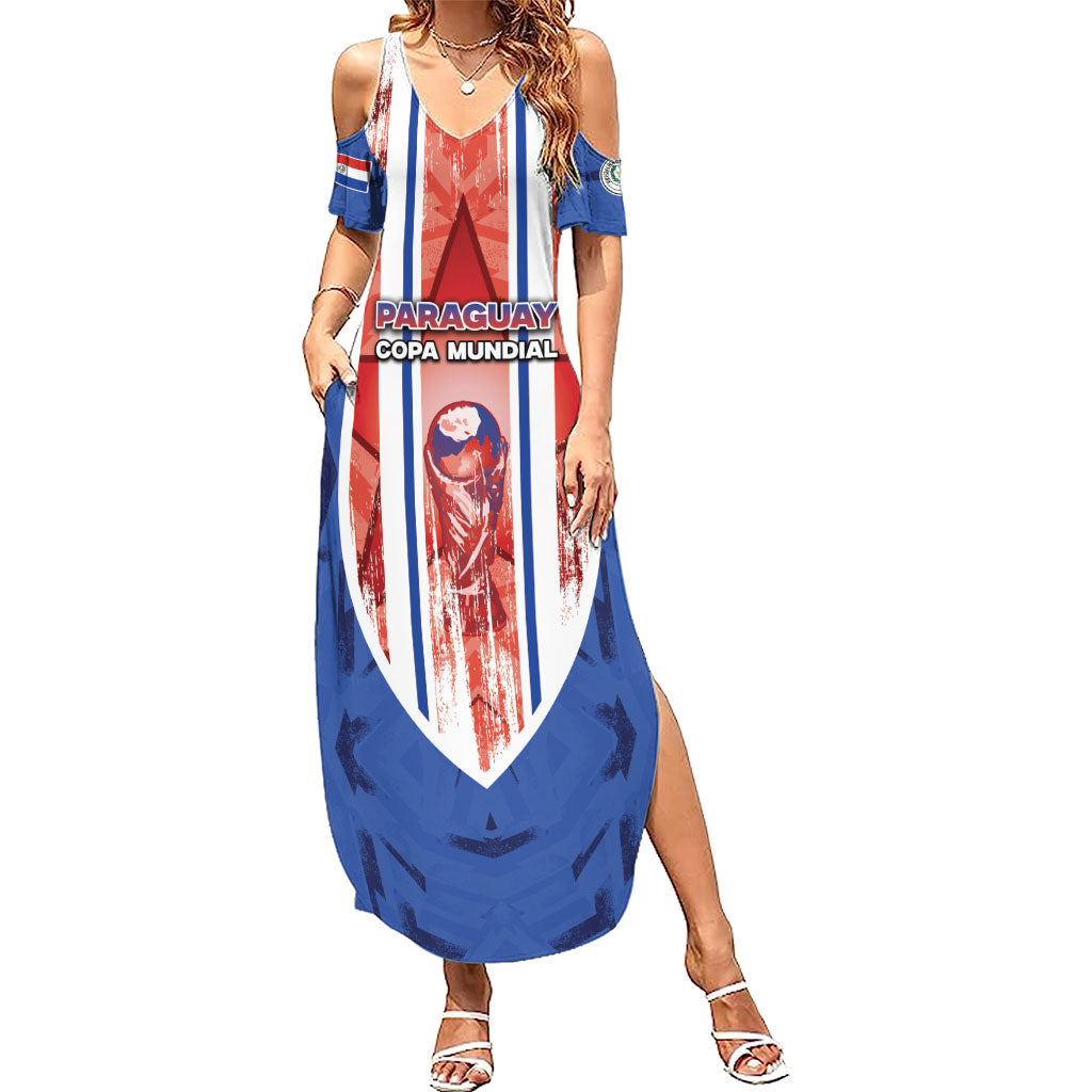 Custom Paraguay Football Summer Maxi Dress Trophy Grunge Stripes