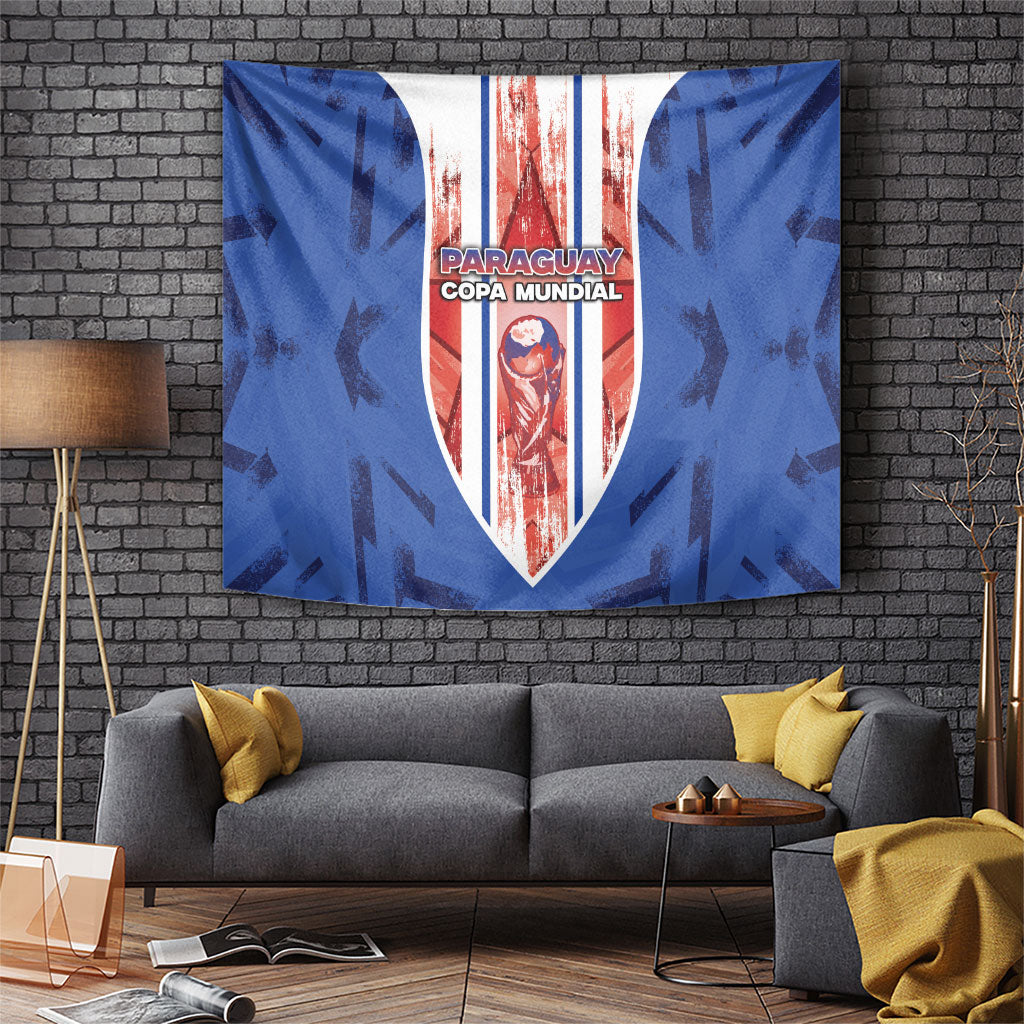 Paraguay Football Tapestry Trophy Grunge Stripes