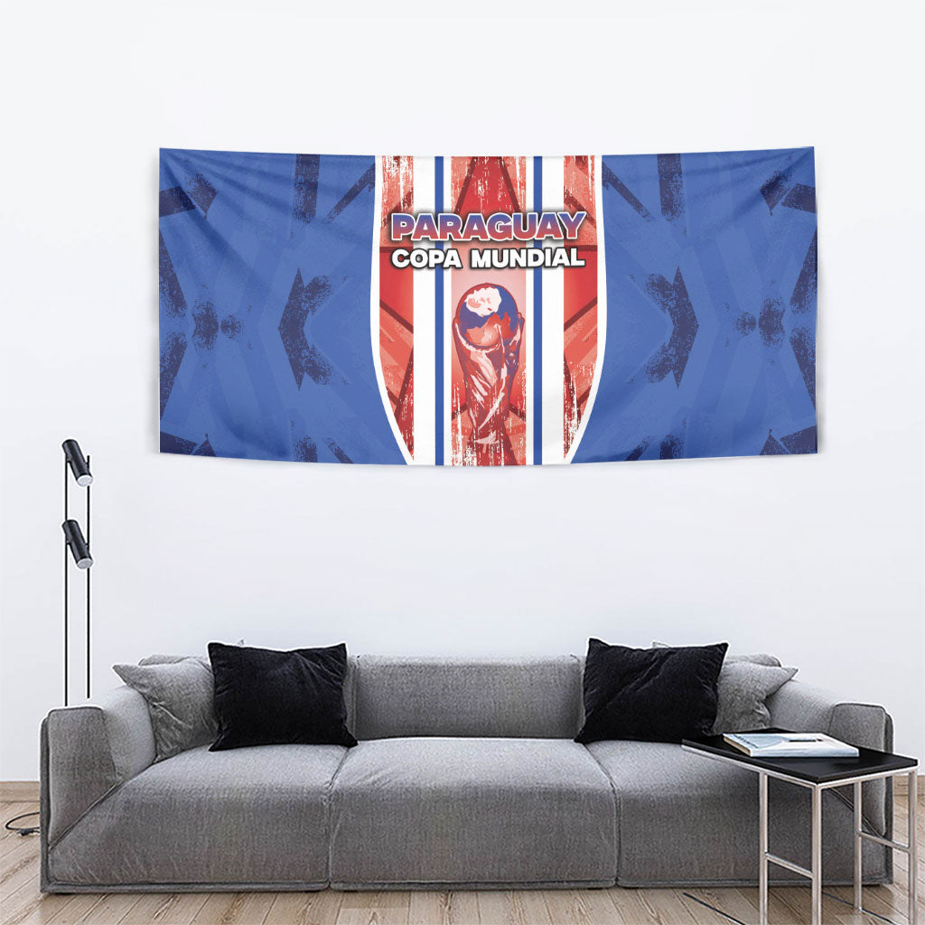 Paraguay Football Tapestry Trophy Grunge Stripes