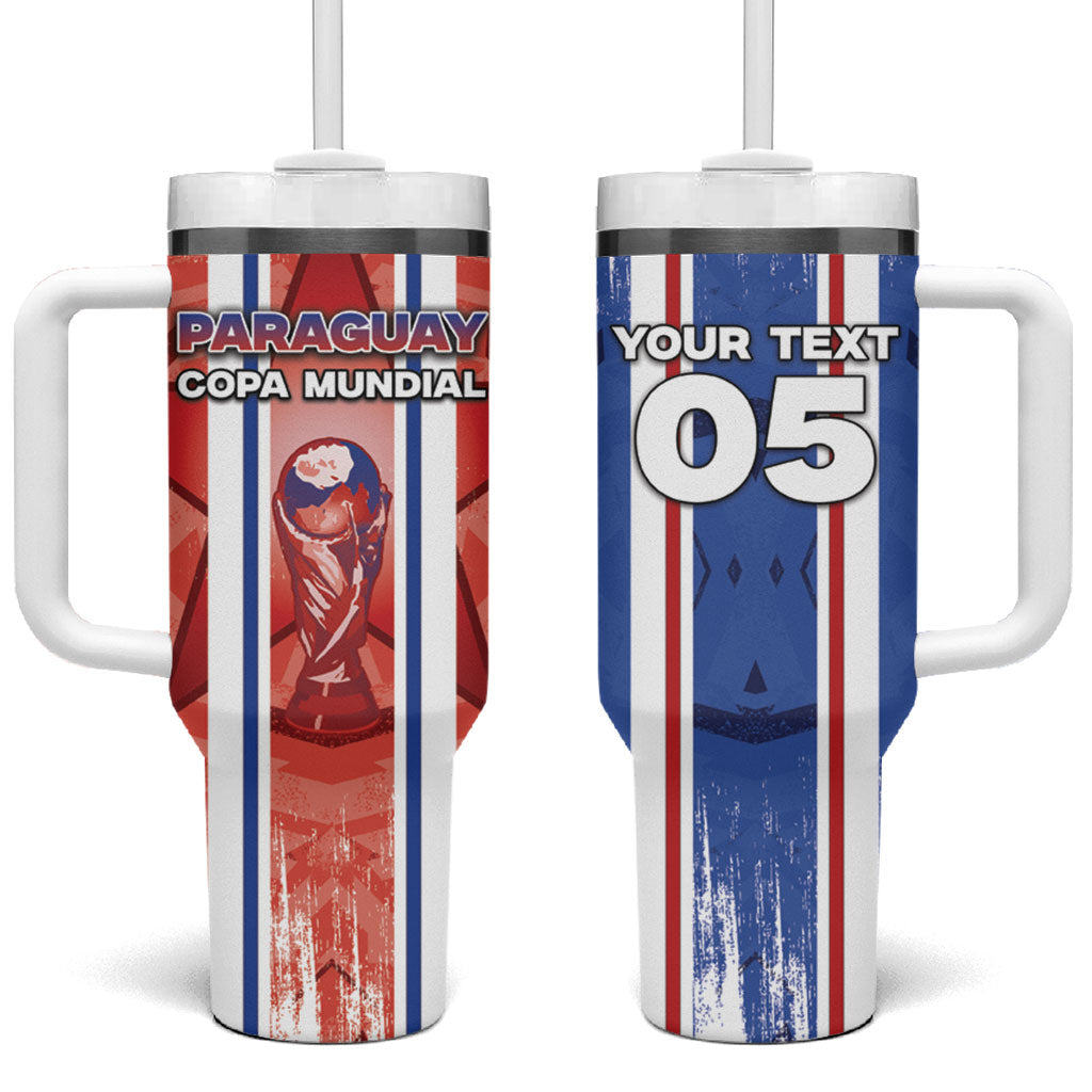 Custom Paraguay Football Tumbler With Handle Trophy Grunge Stripes