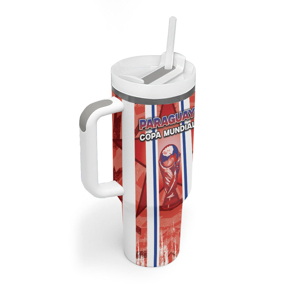 Custom Paraguay Football Tumbler With Handle Trophy Grunge Stripes