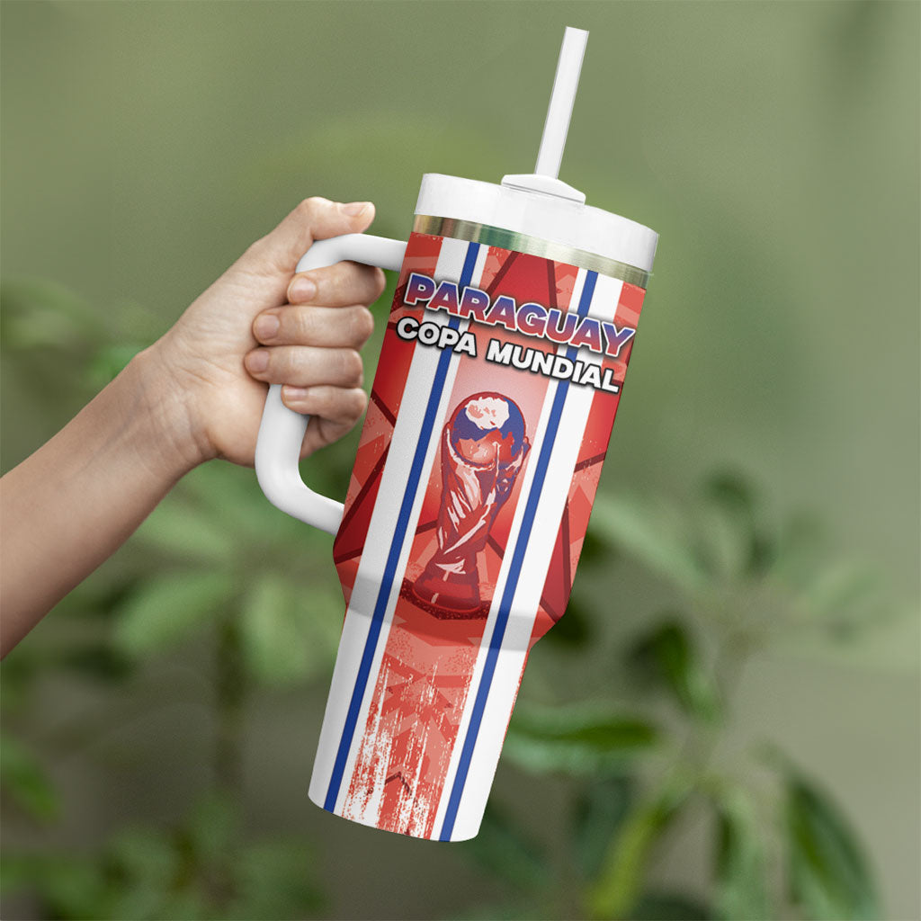 Custom Paraguay Football Tumbler With Handle Trophy Grunge Stripes