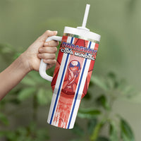 Custom Paraguay Football Tumbler With Handle Trophy Grunge Stripes