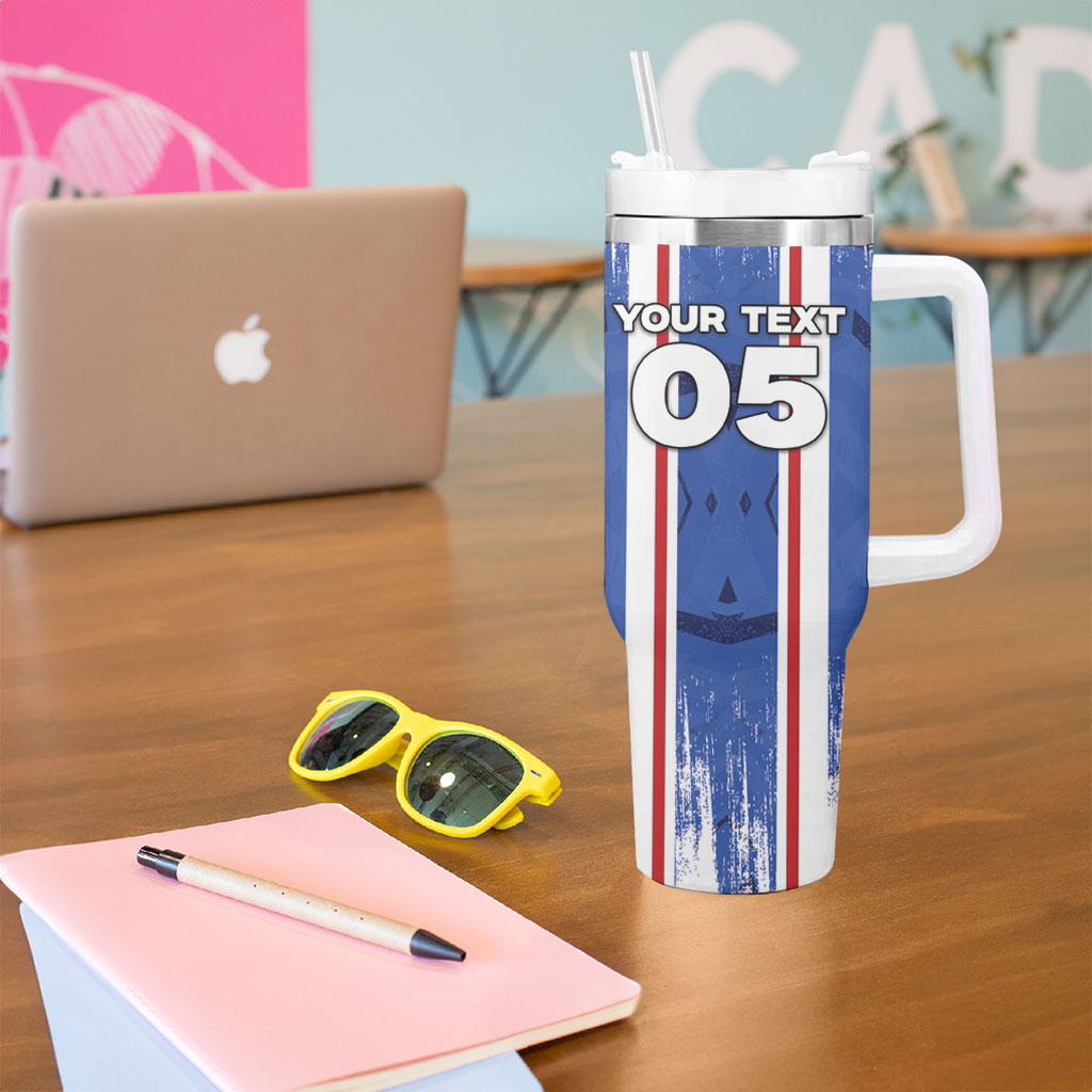 Custom Paraguay Football Tumbler With Handle Trophy Grunge Stripes