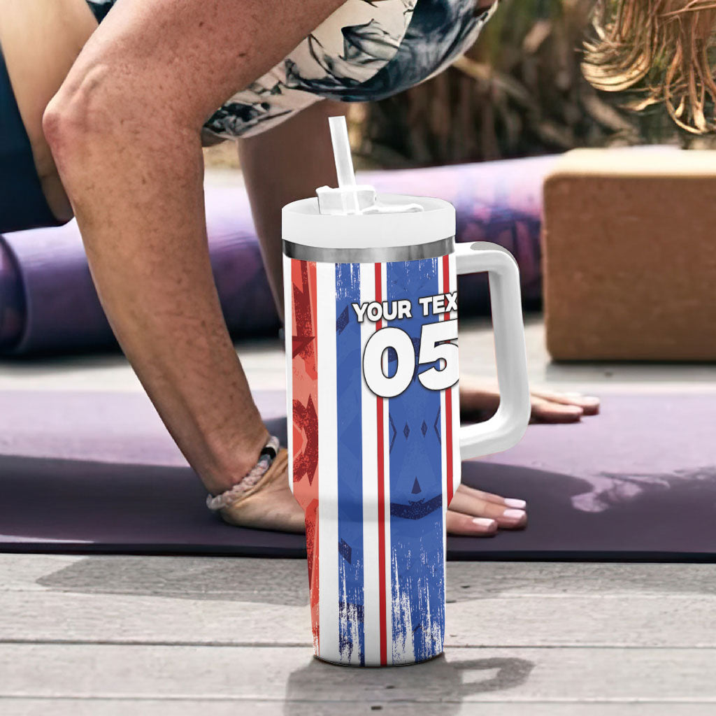 Custom Paraguay Football Tumbler With Handle Trophy Grunge Stripes