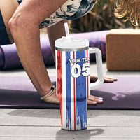 Custom Paraguay Football Tumbler With Handle Trophy Grunge Stripes
