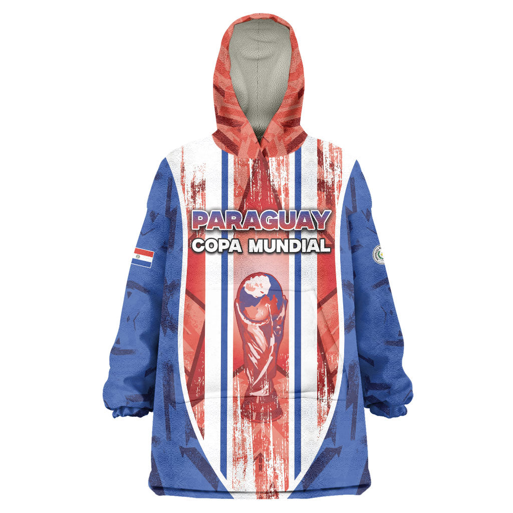 Custom Paraguay Football Wearable Blanket Hoodie Trophy Grunge Stripes