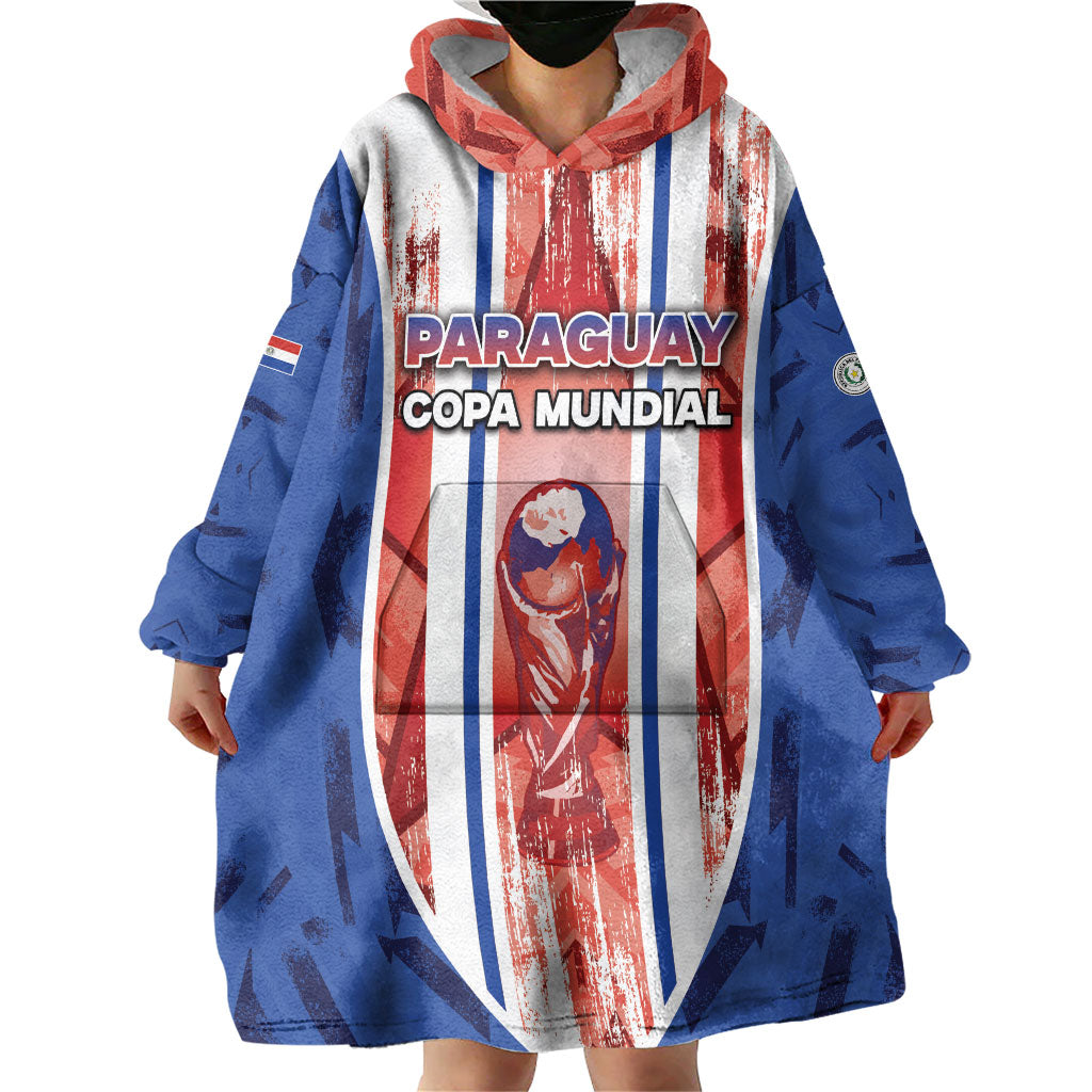 Custom Paraguay Football Wearable Blanket Hoodie Trophy Grunge Stripes