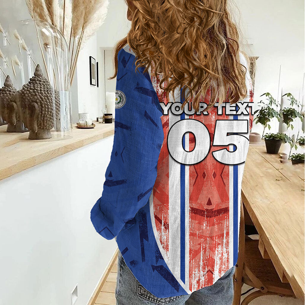 Custom Paraguay Football Women Casual Shirt Trophy Grunge Stripes