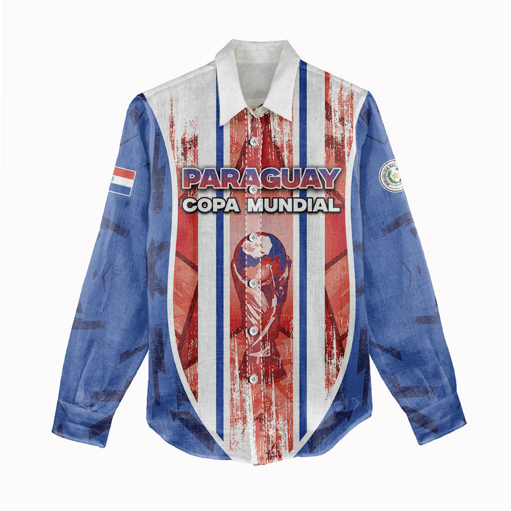 Custom Paraguay Football Women Casual Shirt Trophy Grunge Stripes