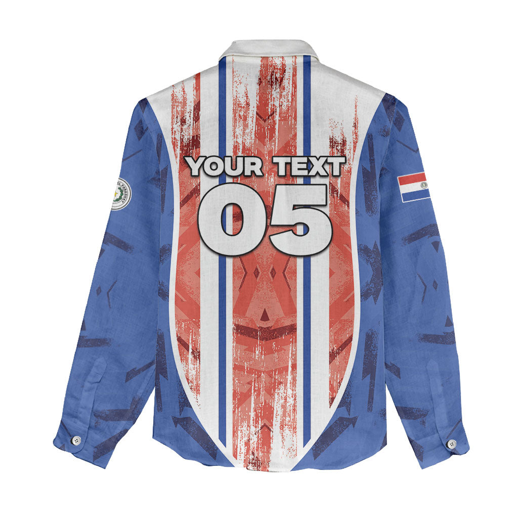 Custom Paraguay Football Women Casual Shirt Trophy Grunge Stripes