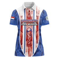 Custom Paraguay Football Women Polo Shirt Trophy Grunge Stripes