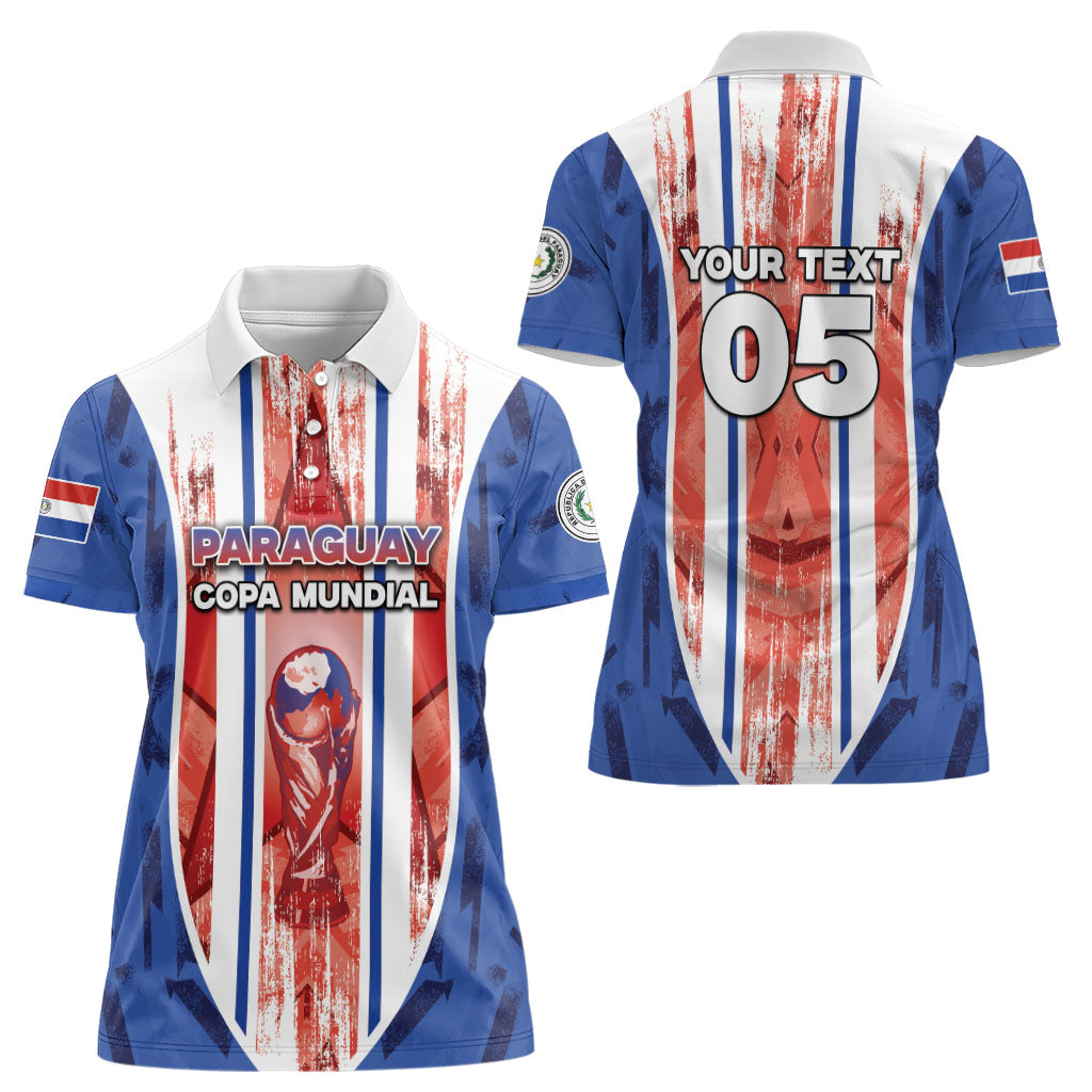 Custom Paraguay Football Women Polo Shirt Trophy Grunge Stripes