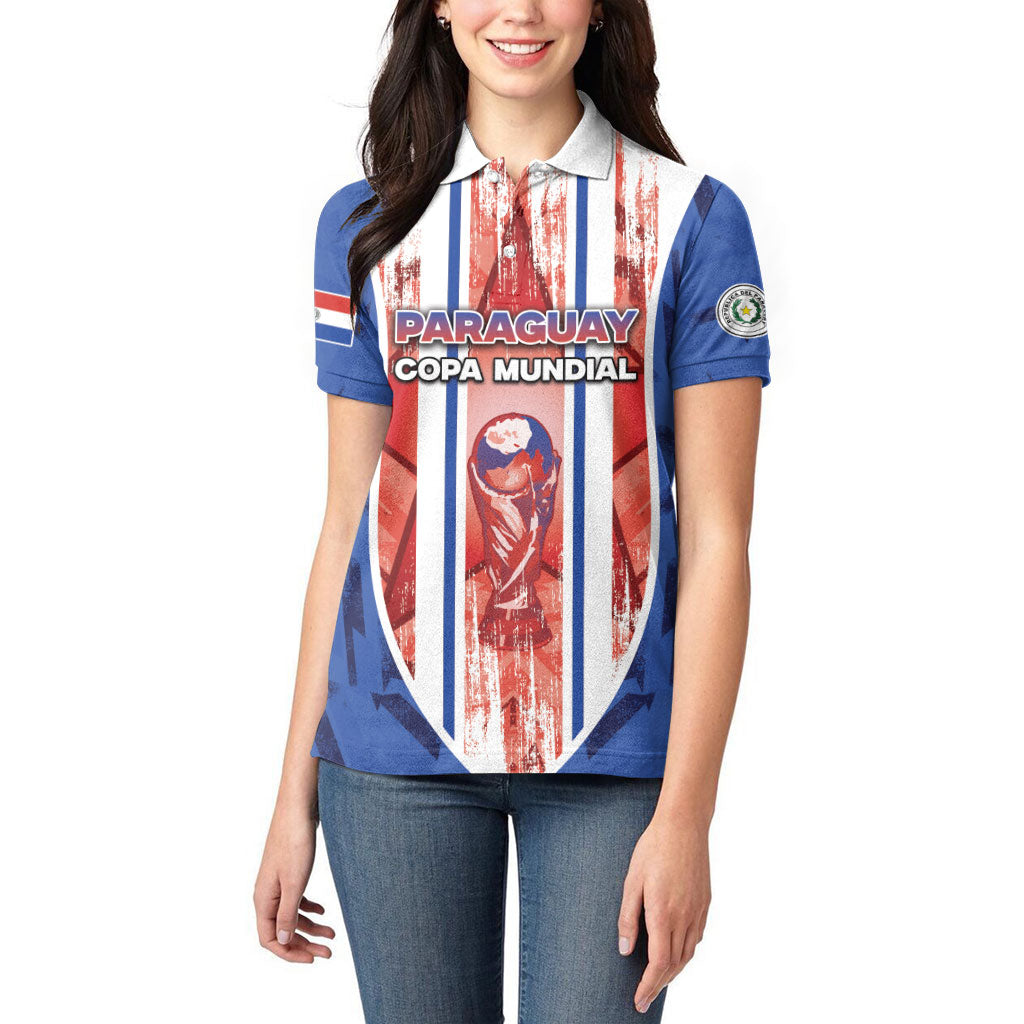 Custom Paraguay Football Women Polo Shirt Trophy Grunge Stripes