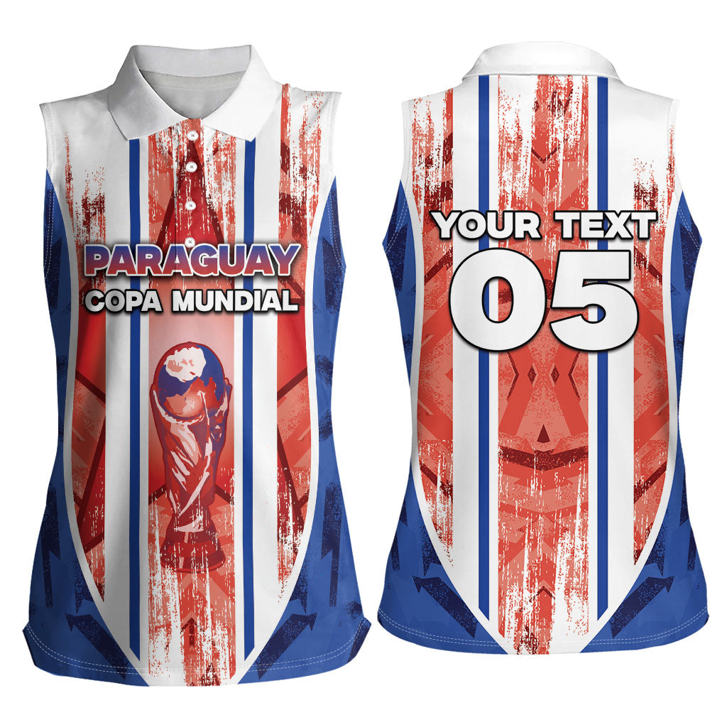 Custom Paraguay Football Women Sleeveless Polo Shirt Trophy Grunge Stripes