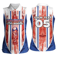 Custom Paraguay Football Women Sleeveless Polo Shirt Trophy Grunge Stripes