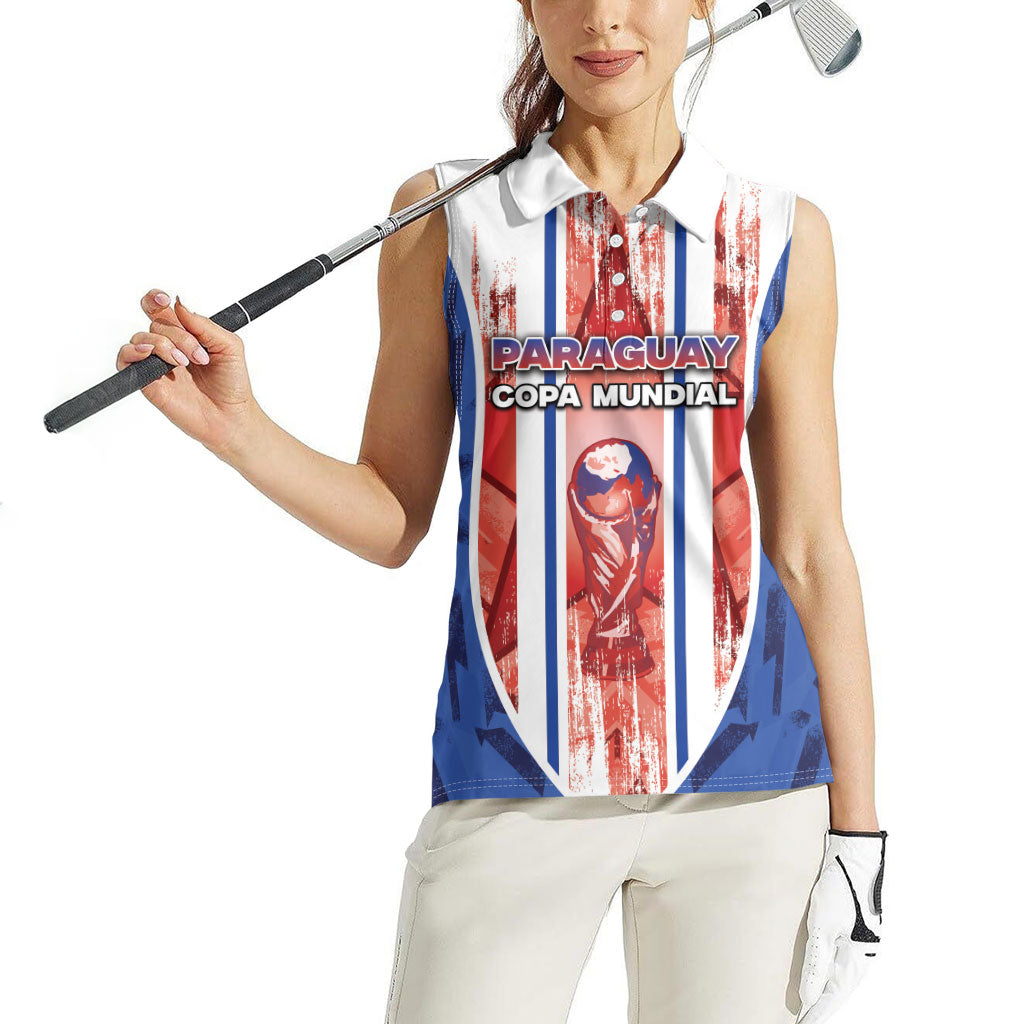 Custom Paraguay Football Women Sleeveless Polo Shirt Trophy Grunge Stripes