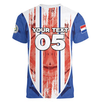 Custom Paraguay Football Women V-Neck T-Shirt Trophy Grunge Stripes