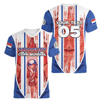 Custom Paraguay Football Women V-Neck T-Shirt Trophy Grunge Stripes