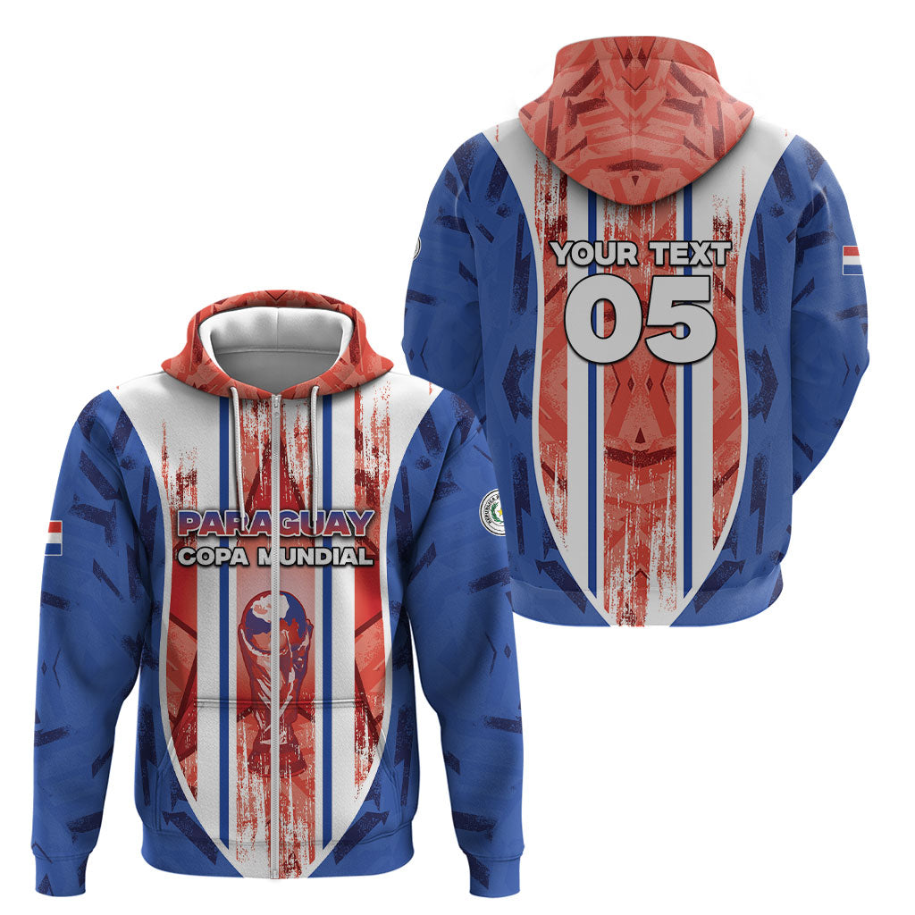 Custom Paraguay Football Zip Hoodie Trophy Grunge Stripes