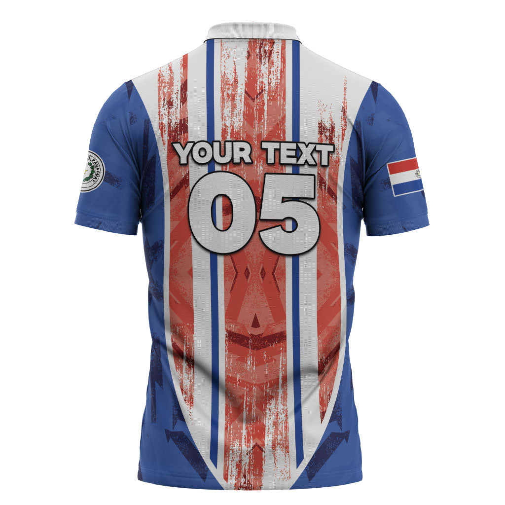 Custom Paraguay Football Zipper Polo Shirt Trophy Grunge Stripes