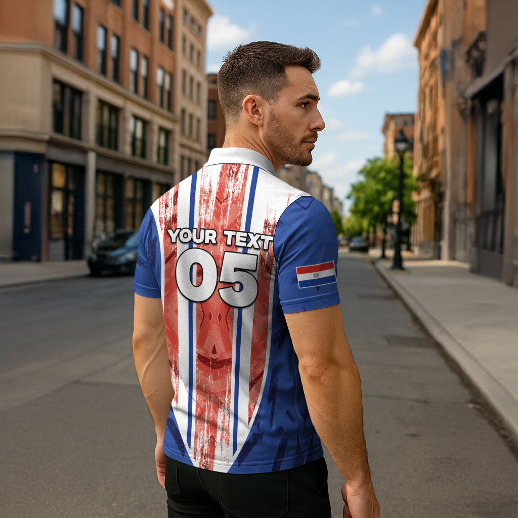Custom Paraguay Football Zipper Polo Shirt Trophy Grunge Stripes